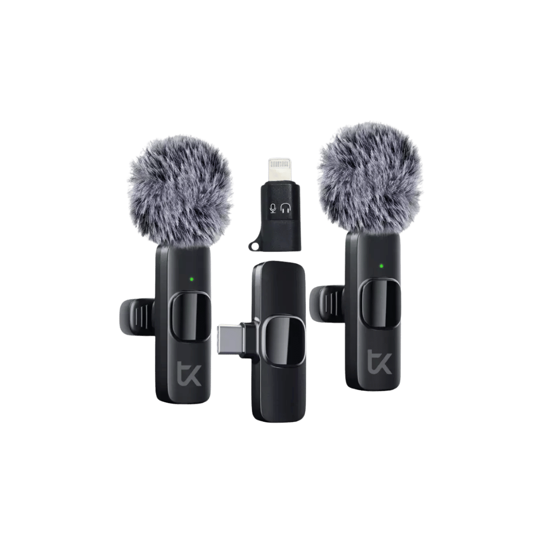 Set Doble Micrófono Inalámbrico Corbatero Teeky - USB-C + Adaptador Lightning