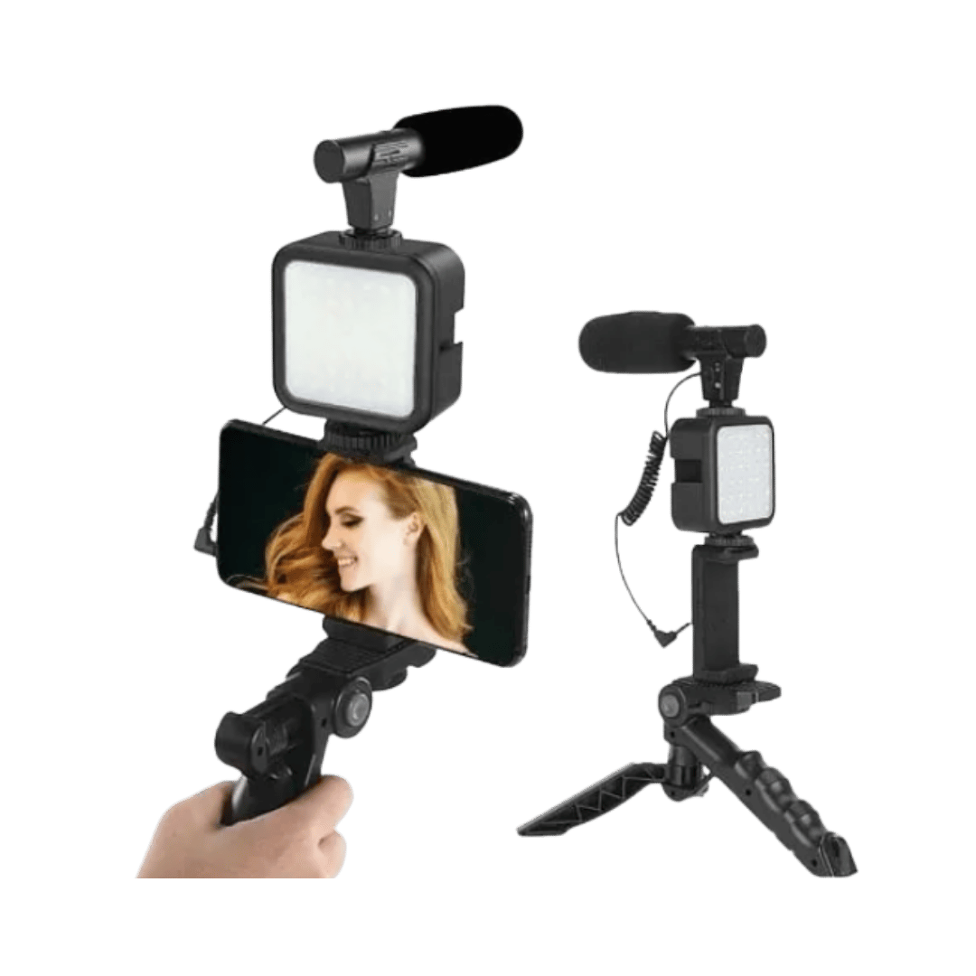 Kit Influencer Pro 4 en 1 - Streaming y Video (Trípode + Luz + Mic)