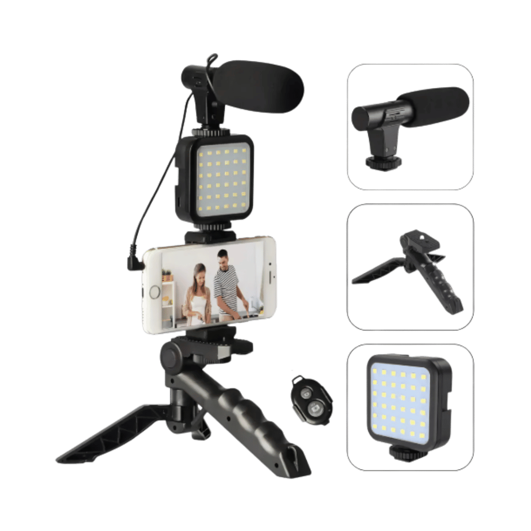 Kit Influencer Pro 4 en 1 - Streaming y Video (Trípode + Luz + Mic)